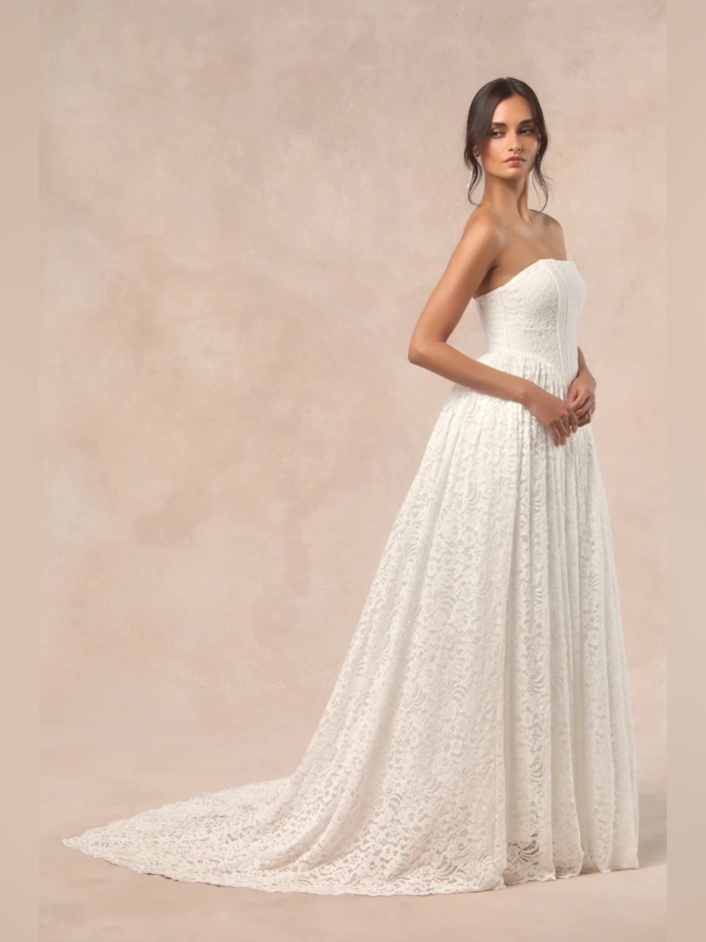 New Lulus Shiori White Lace Bustier Basque Waist Strapless Maxi Dress XL